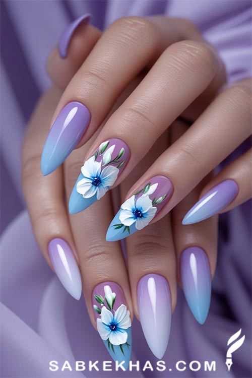 طراحی ناخن سفید و آبی