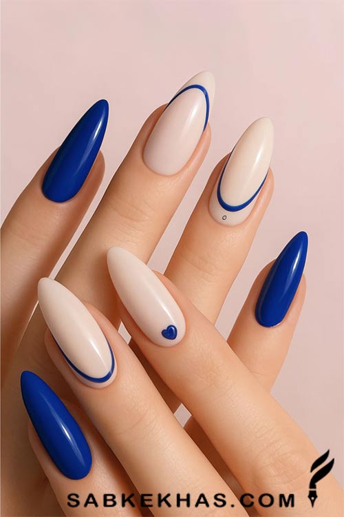 طرح ناخن آبی کاربنی