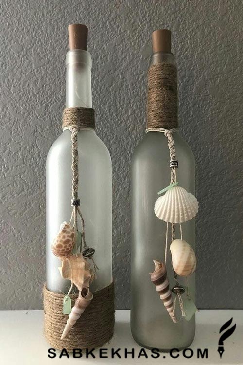 تزیین بطری شیشه ای با کنف