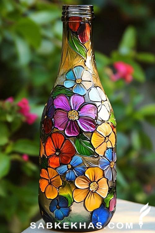 تزیین بطری شیشه ای