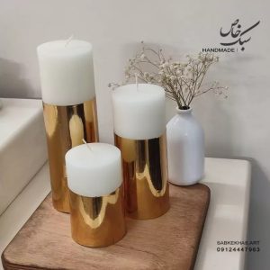شمع استوانه سه عددی طلایی و نقره ای ساده