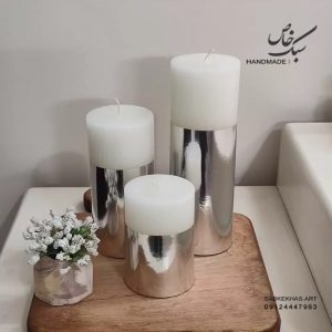 شمع استوانه سه عددی طلایی و نقره ای ساده