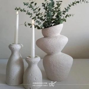 ست گلدان رومیزی مدل طبقه ای و ‌ست شمعدان سنگی
