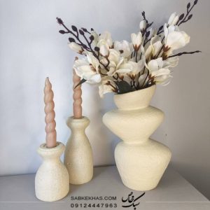 ست گلدان رومیزی مدل طبقه ای و ‌ست شمعدان سنگی