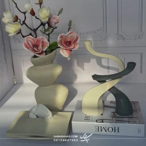 ست 4 تیکه گلدان طبقه ای، جا دستمالی و جاشمعی پیچ