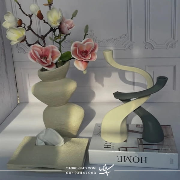 ست 4 تیکه گلدان طبقه ای، جا دستمالی و جاشمعی پیچ