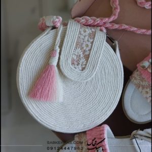 ست کیف و صندل مکرومه بافی گلدوزی شده